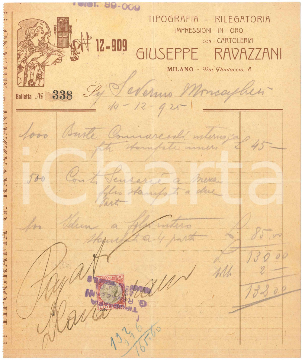 1925 MILANO Via Pontaccio 8 - Giuseppe RAVAZZANI Tipografia - Fattura (2)