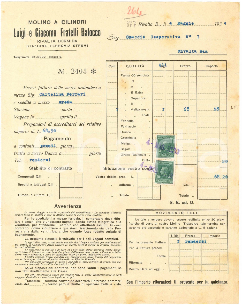 1934 RIVALTA BORMIDA (AL) Luigi e Giacomo Fratelli BALOCCO Molino - Fattura (6)