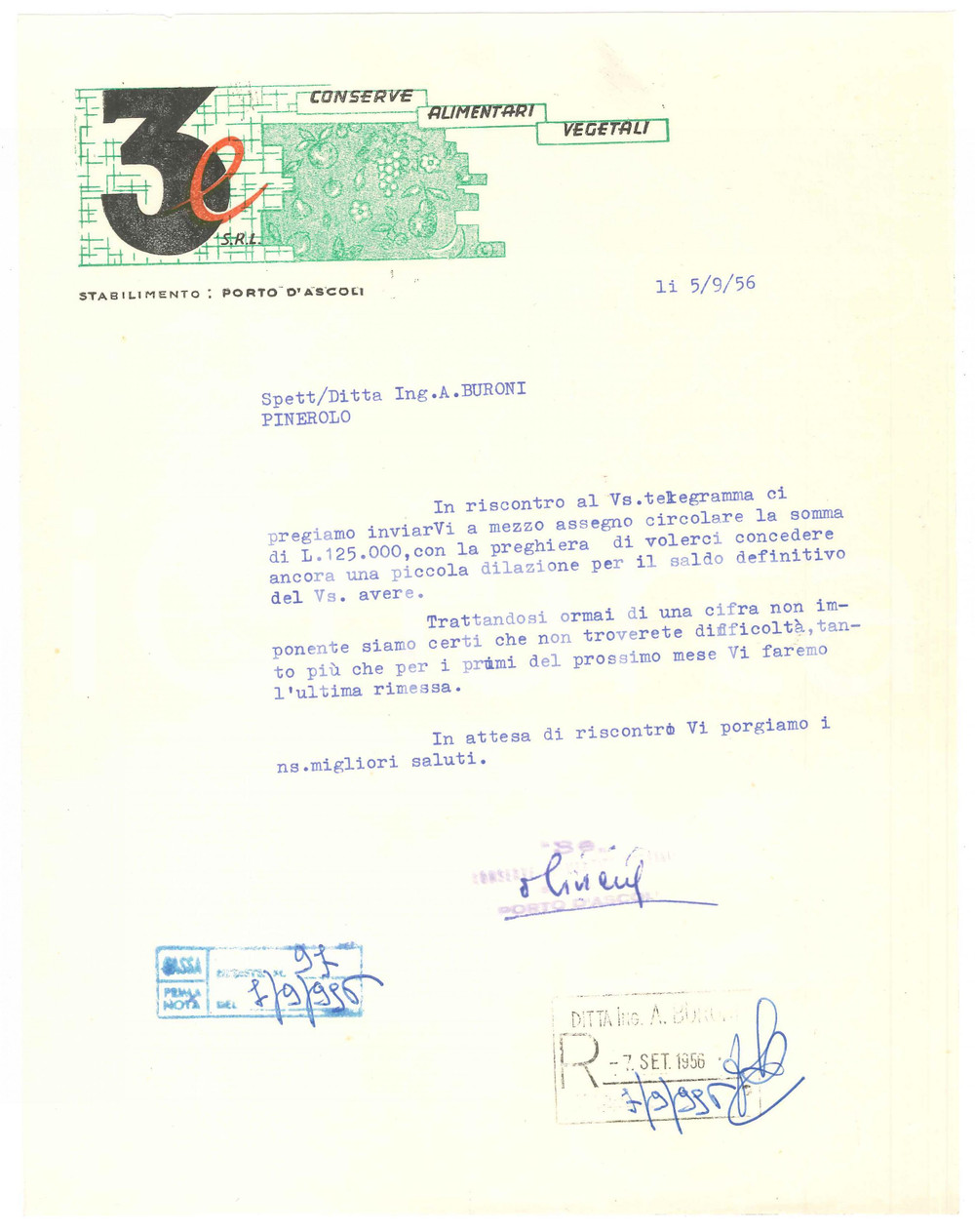 1956 PORTO D'ASCOLI Stabilimento 3e Conserve alimentari - Lettera commerciale 2