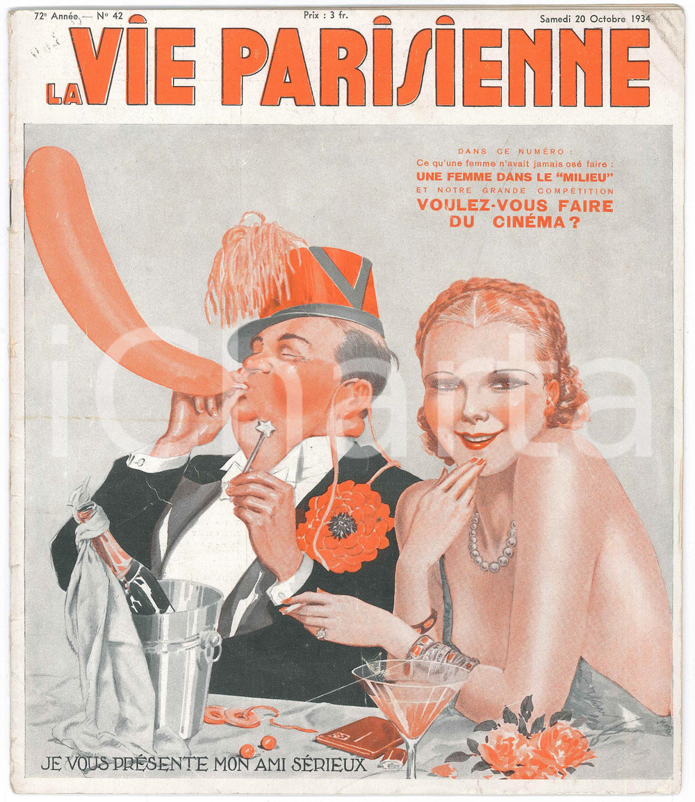 1934 LA VIE PARISIENNE "Minuit, place Pigalle" *Rivista nÂ° 42 VINTAGE EROTIC  Rivista d'epoca illustrata, anno 72 n&deg; 42.PAGINE: 20 POOR/danneggiato gualciture e piccoli strappi Formato: 24x27 cm originale e autentica 1