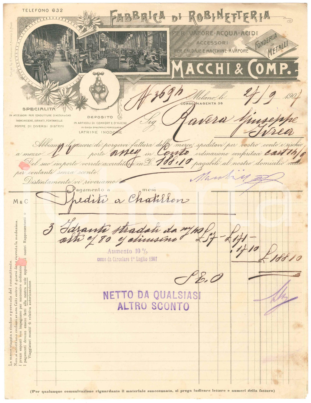 1907 MILANO Corso Magenta 56 - MACCHI & Comp. Robinetteria - Fattura (2)