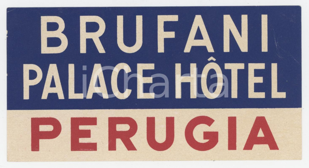 Materiale pubblicitario d’epoca 1950 ca PERUGIA Brufani Palace Hotel  Etichetta 11x6 cm 4 1