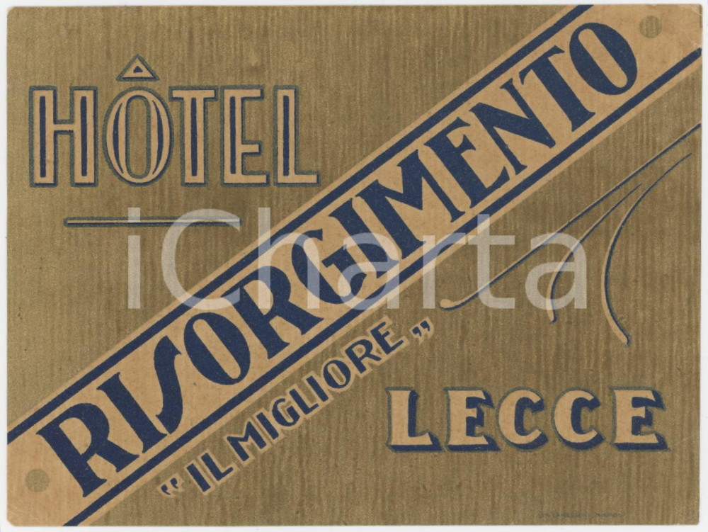 1930 ca LECCE Hotel Risorgimento - Etichetta 12x9 cm
