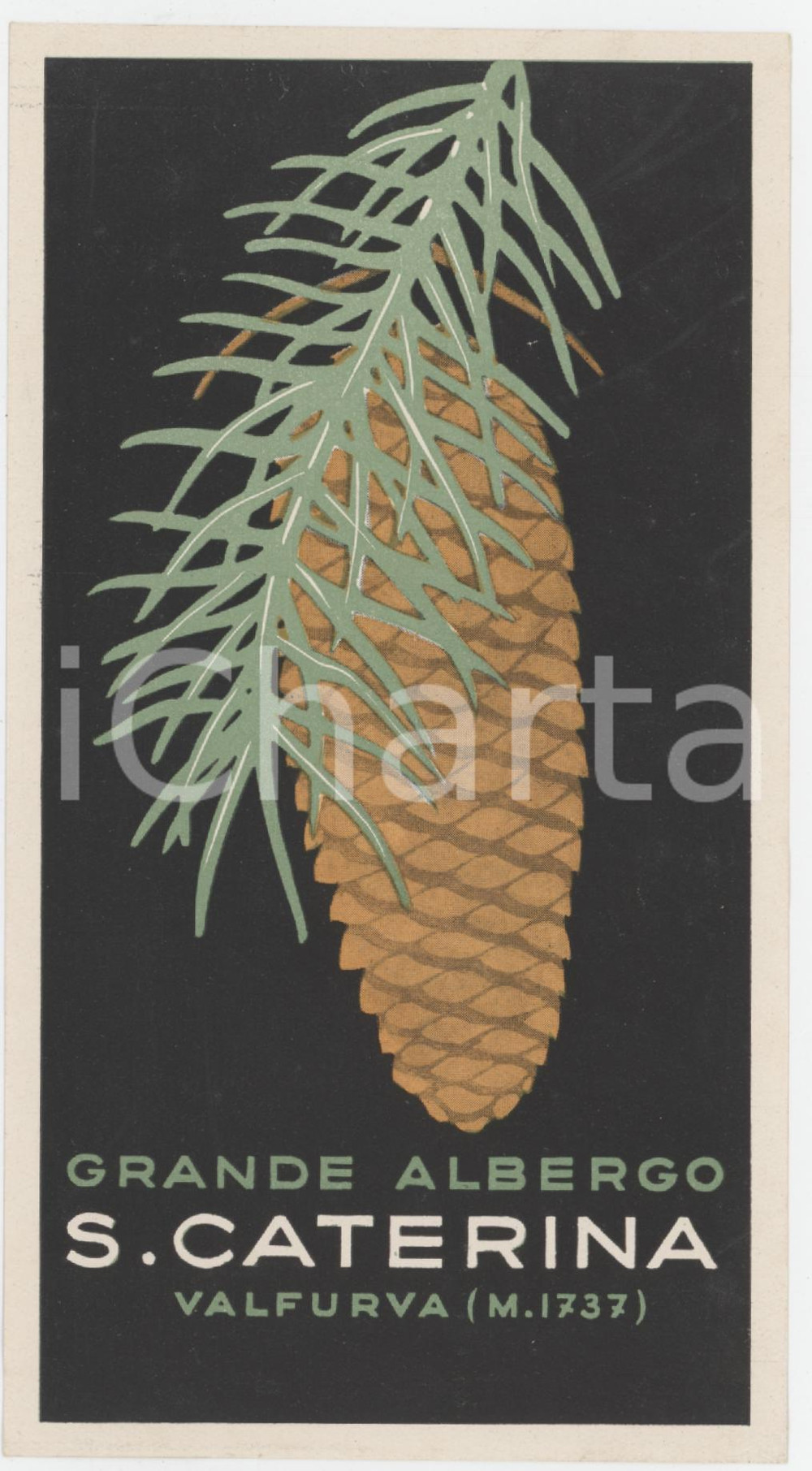 1930 ca VALFURVA Grande Albergo Santa Caterina - Etichetta ILLUSTRATA 8x15 cm