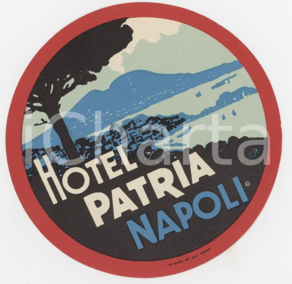 1960 ca NAPOLI Hotel Patria - Etichetta ILLUSTRATA 8x8 cm