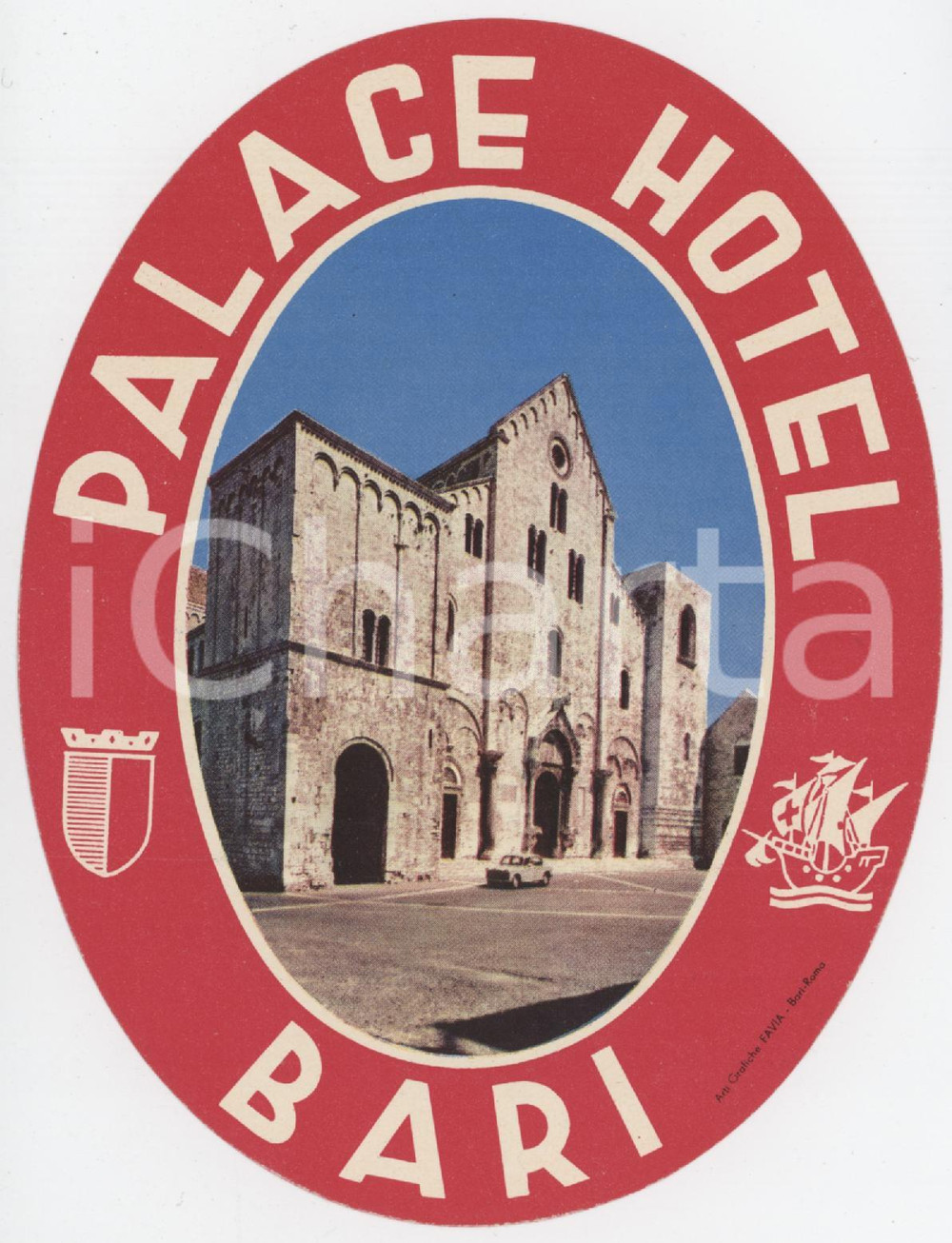 1970 ca BARI Palace Hotel - Etichetta ILLUSTRATA 9x12 (2) Etichetta d'epoca. GOOD/buono  Formato: 9x12 originale e autentica 1