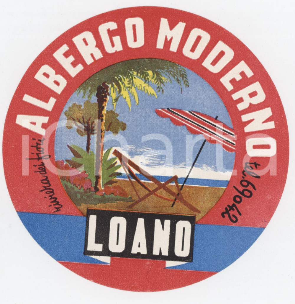 1960 ca LOANO - RIVIERA DEI FIORI Albergo Moderno - Etichetta ILLUSTRATA 10x10