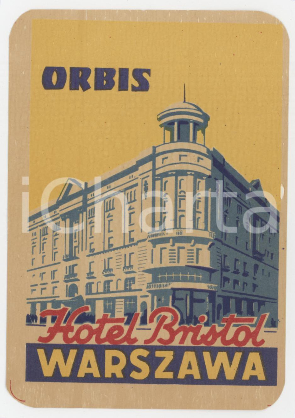 1955 ca WARSAW POLAND Hotel Bristol ORBIS - Etichetta ILLUSTRATA 7x11 (3) Etichetta d'epoca.  GOOD/buono  Formato: 7x11 originale e autentica 1
