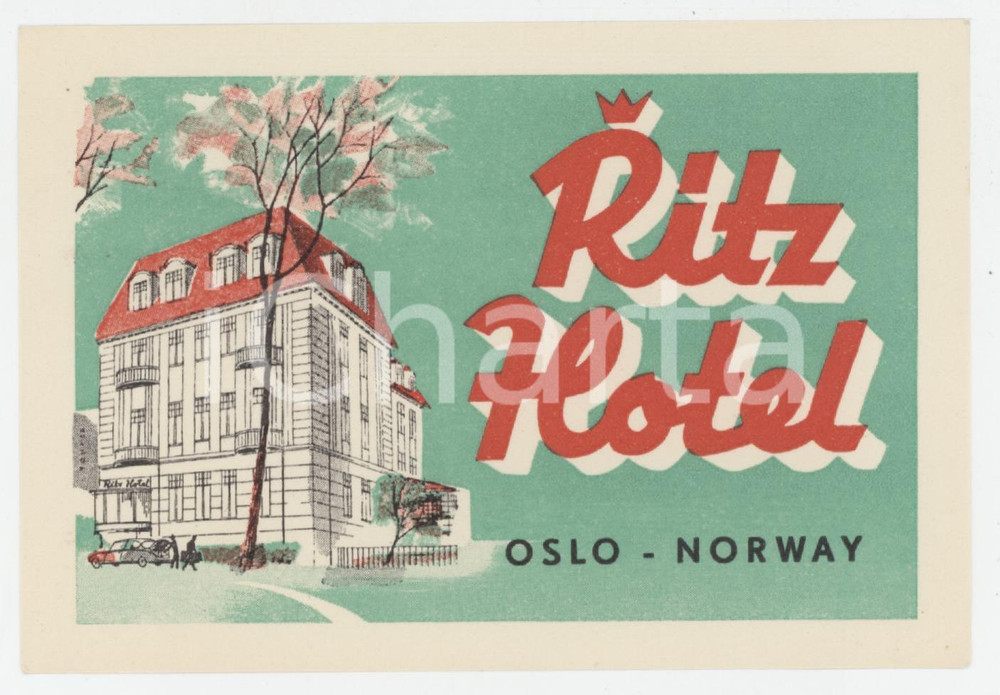 1960 ca OSLO - NORWAY Ritz Hotel - Etichetta ILLUSTRATA 11x7 cm