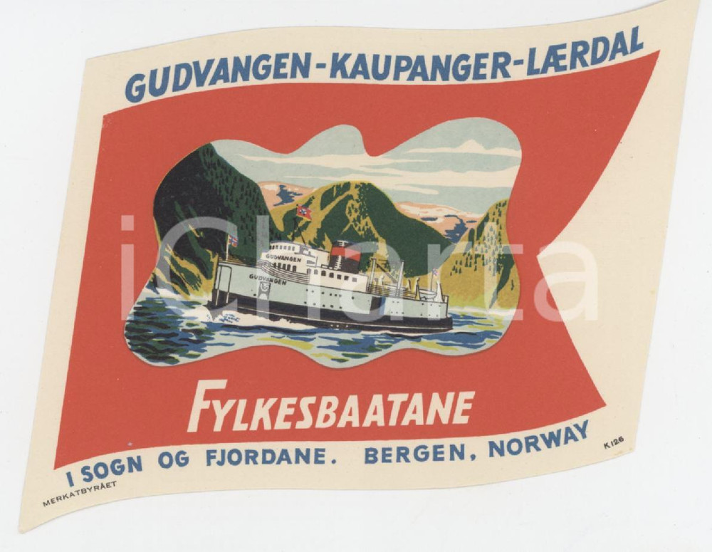 1955 ca FYLKESBAATANE Gudvangen - Kapuanger - Laerdal - Etichetta 8x6 cm
