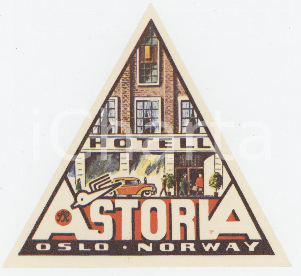 1960 ca OSLO - NORWAY Hotell Astoria - Etichetta ILLUSTRATA 10x9 (2) Etichetta d'epoca.  GOOD/buono  Formato: 10x9 cm originale e autentica 1