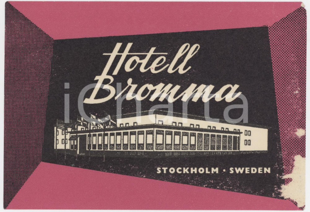 1960 ca STOCKHOLM - SWEDEN Hotel Bromma - Etichetta ILLUSTRATA 13x9 cm