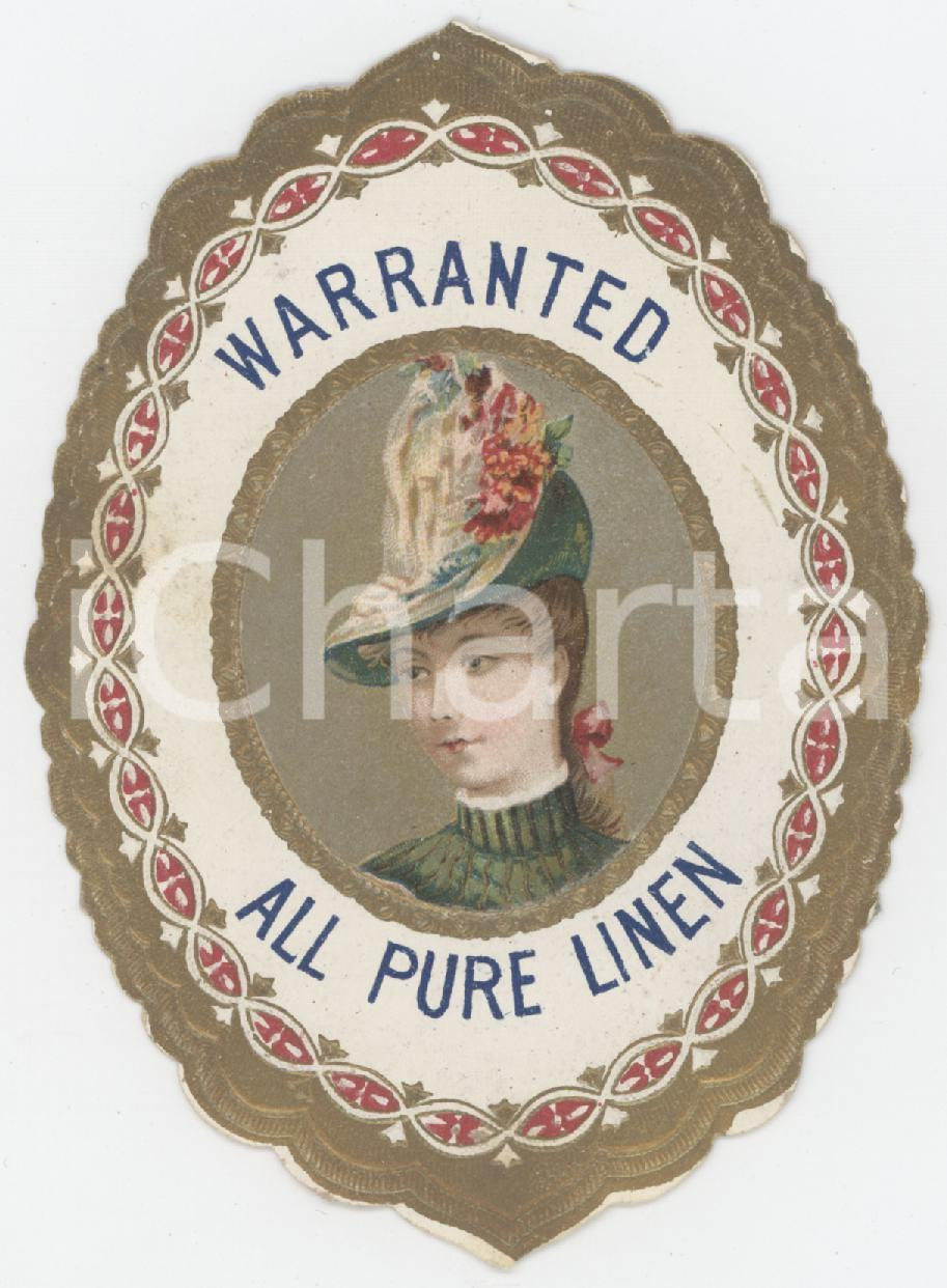 1940 ca FASHION - VINTAGE All pure linen - Warranted - Etichetta 7x10 cm