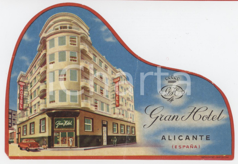 1955 ca ALICANTE - SPAIN Gran Hotel - Etichetta ILLUSTRATA 12x8 cm
