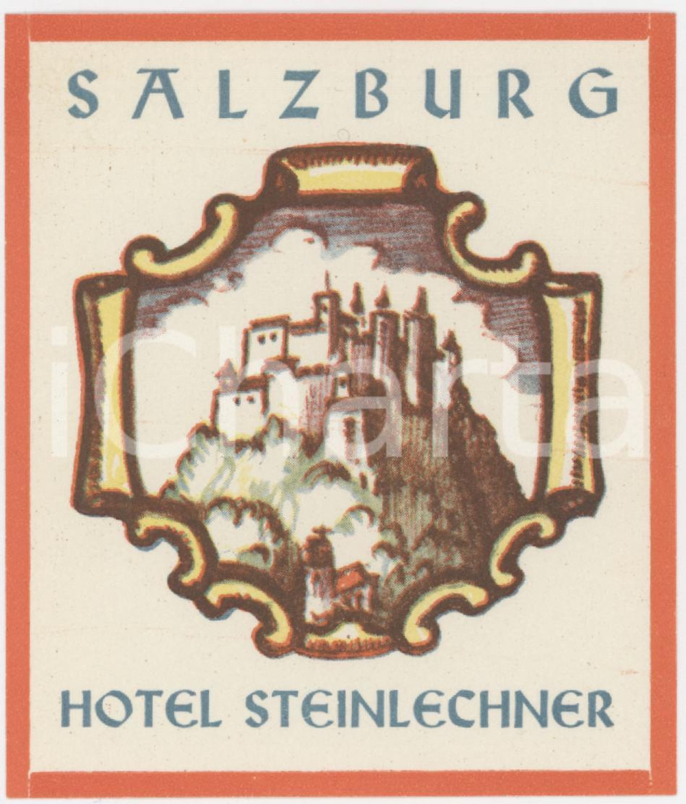 1950 ca SALZBURG Hotel Steinlechner - Etichetta ILLUSTRATA 7x9 cm (1) Etichetta d'epoca. GOOD/buono  Formato: 7x9 originale e autentica 1