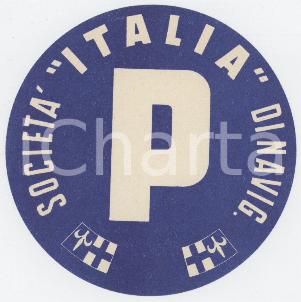 1955 ca ITALIA Società di navigazione - Etichetta parcheggio 10x10 cm