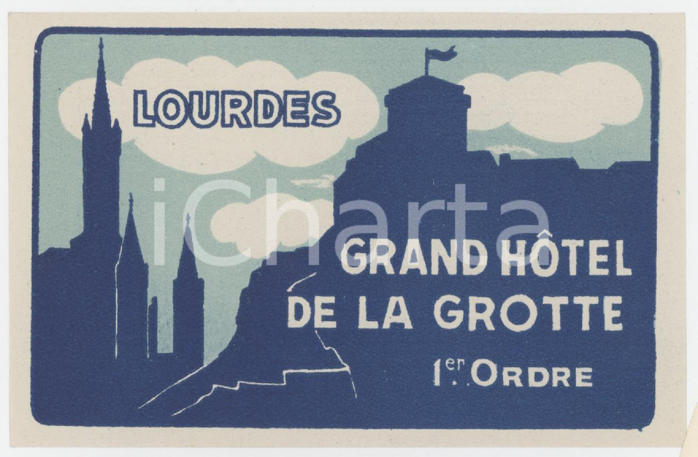 1930 ca LOURDES Grand Hotel de la Grotte - Etichetta ILLUSTRATA 11x7 cm (1) Etichetta d'epoca.  GOOD/buono  Formato: 11x7 originale e autentica 1