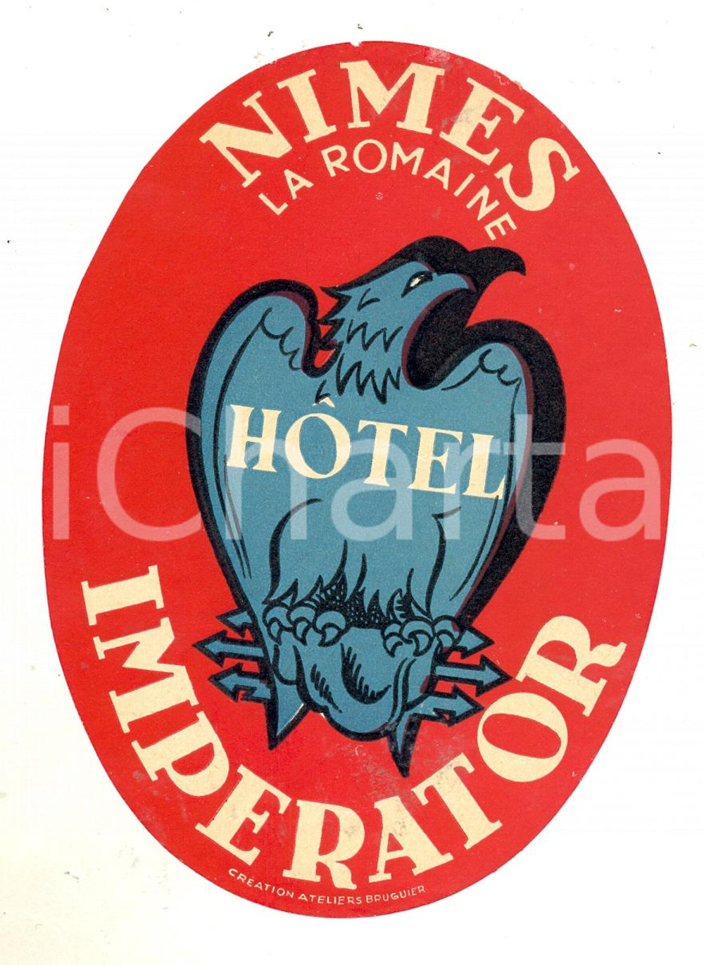 1955 ca NIMES LA ROMAINE - FRANCE Hotel Imperator - Etichetta 14x10 cm