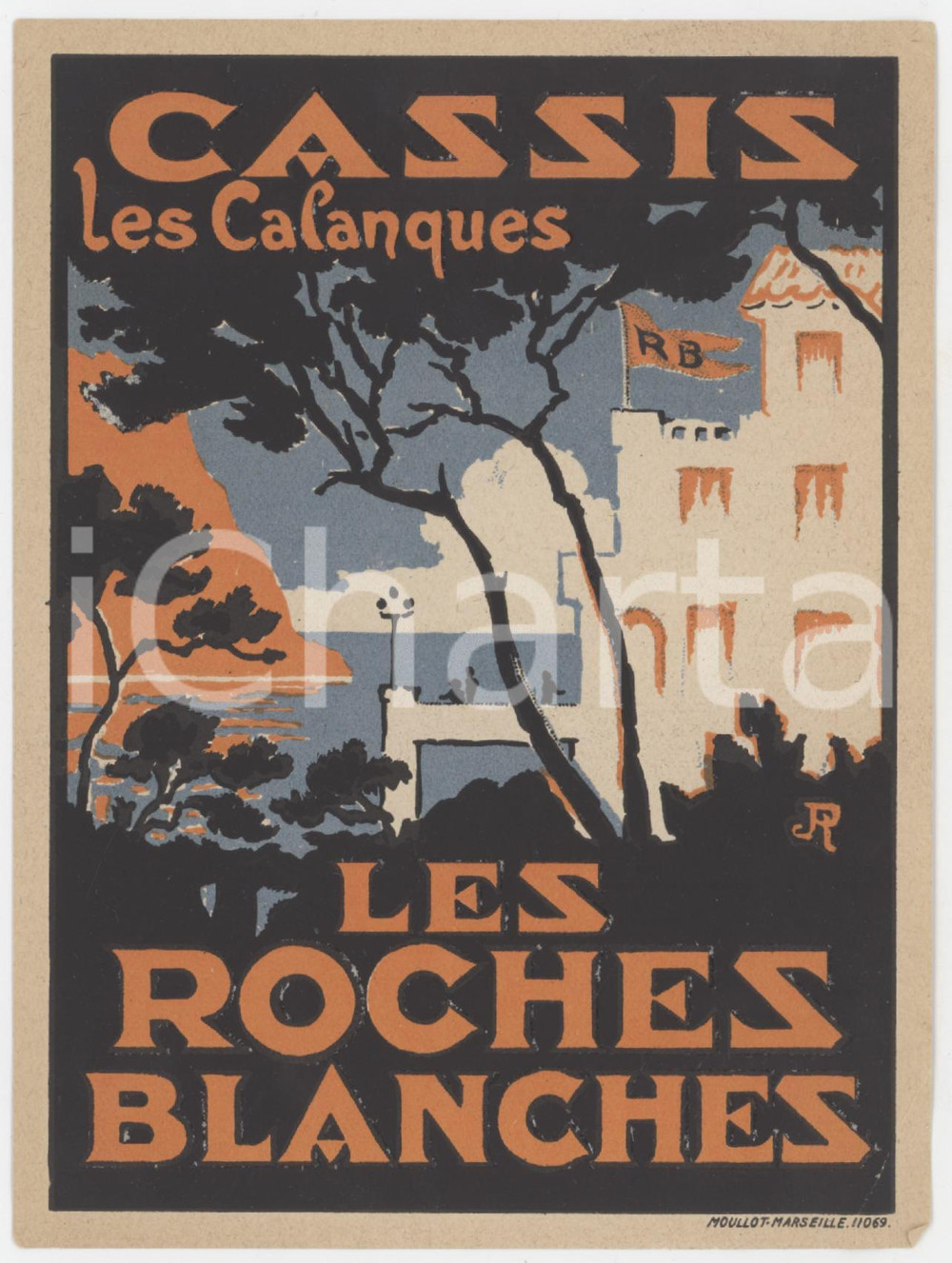 1910 ca CASSIS - LES CALANQUES Les roches blanches - Etichetta 10x14 (3) Etichetta d'epoca. GOOD/buono  Formato: 10x14 originale e autentica 1