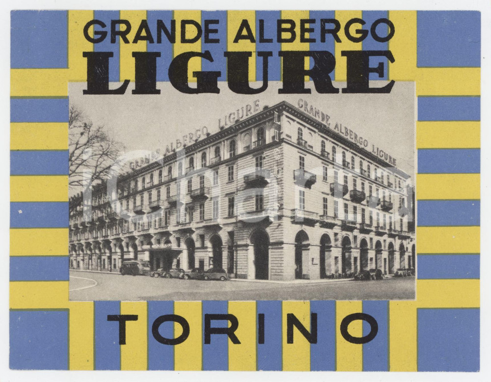 1920 ca TORINO Grande Albergo Ligure - Etichetta ILLUSTRATA 14x10 cm Etichetta d'epoca.  GOOD/buono  Formato: 10x12 originale e autentica 1