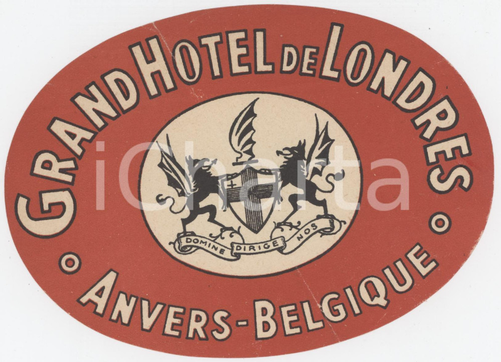 1950 ca ANVERS - BELGIQUE Grand Hotel de Londres - Etichetta ILLUSTRATA 13x9 cm