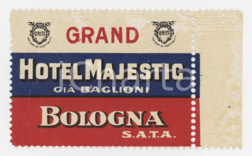 1950 ca BOLOGNA Grand Hotel Majestic già Baglioni - Etichetta 6x3 cm