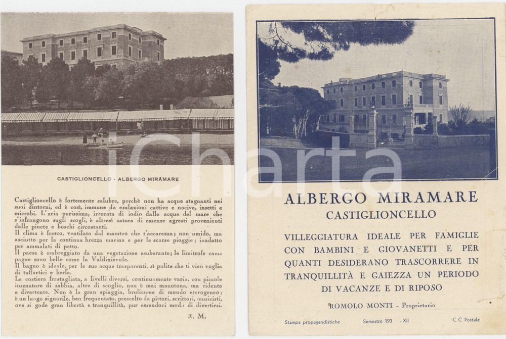 1930 ca CASTIGLIONCELLO (LI) Albergo MIRAMARE - Pieghevole ILLUSTRATO