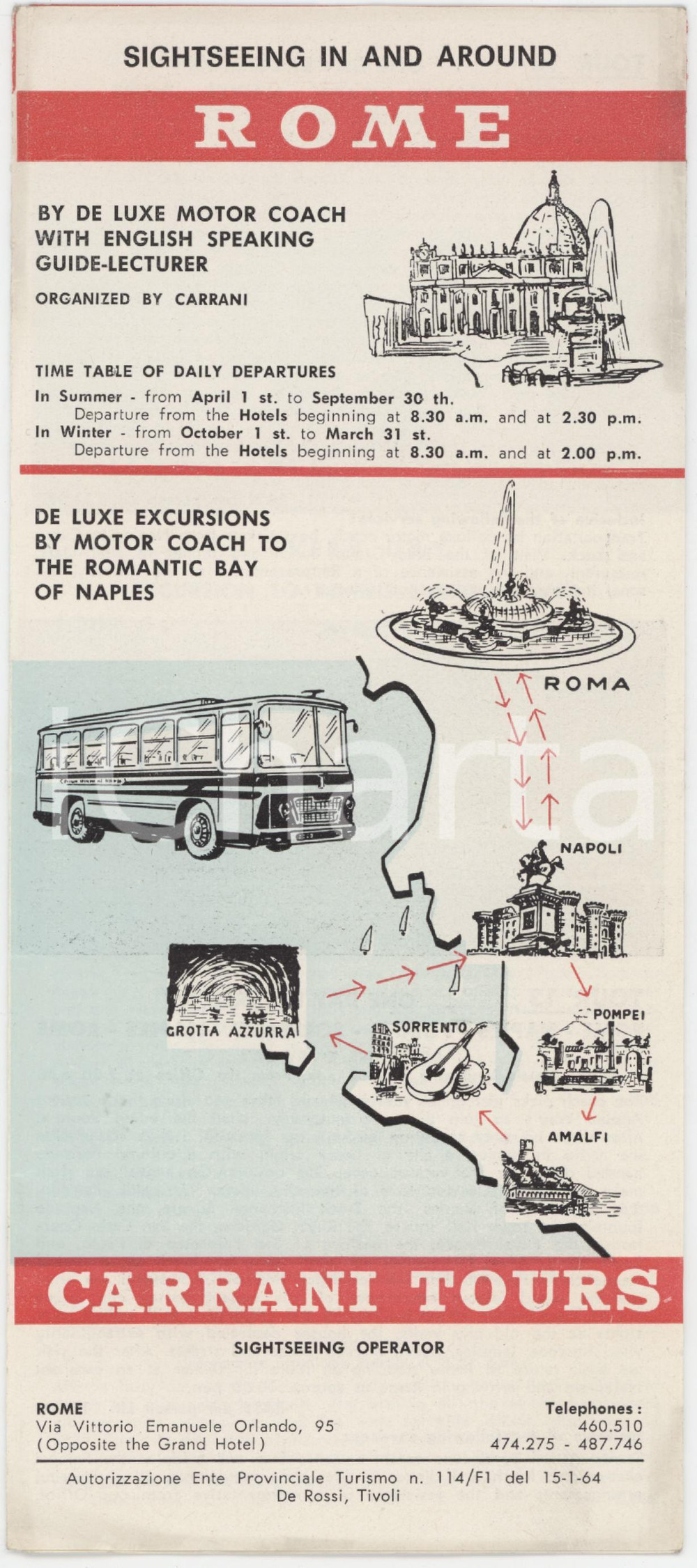 1974 ROMA - CARRANI Tours Sightseeing *Pieghevole ILLUSTRATO escursioni