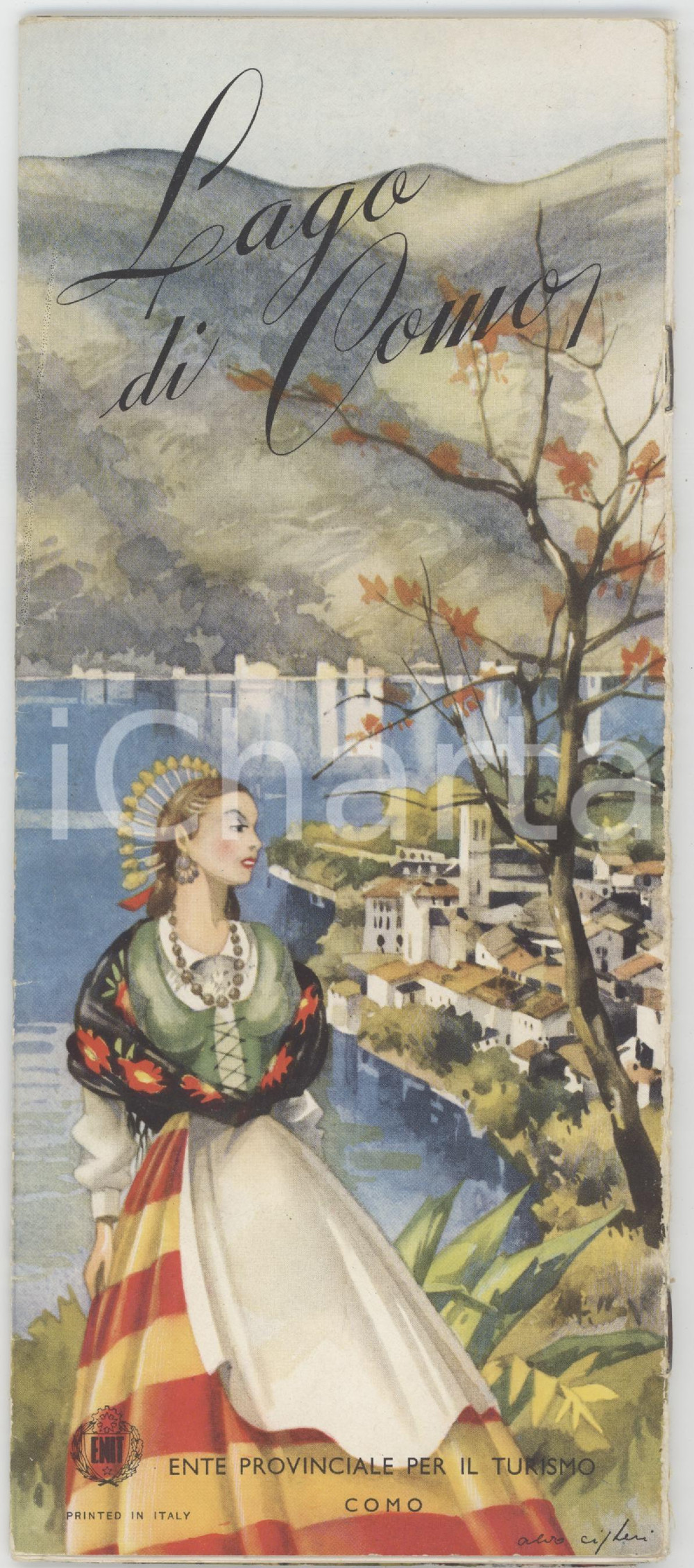 Materiale pubblicitario d’epoca 1970 ca TURISMO  LAGO DI COMO  Pieghevole illustrato Aldo CIGHERI 40 pp. 1