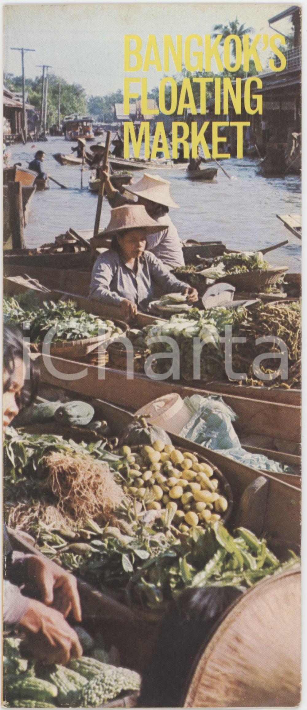 1970 ca THAILAND - BANGKOK's floating market - ILLUSTRATED vintage brochure Pieghevole pubblicitario d'epoca.PAGINE: 12 facciate (fronte/retro) FAIR/discreto lieve piegatura angolare Formato: 10x22 cm originale e autentica 1