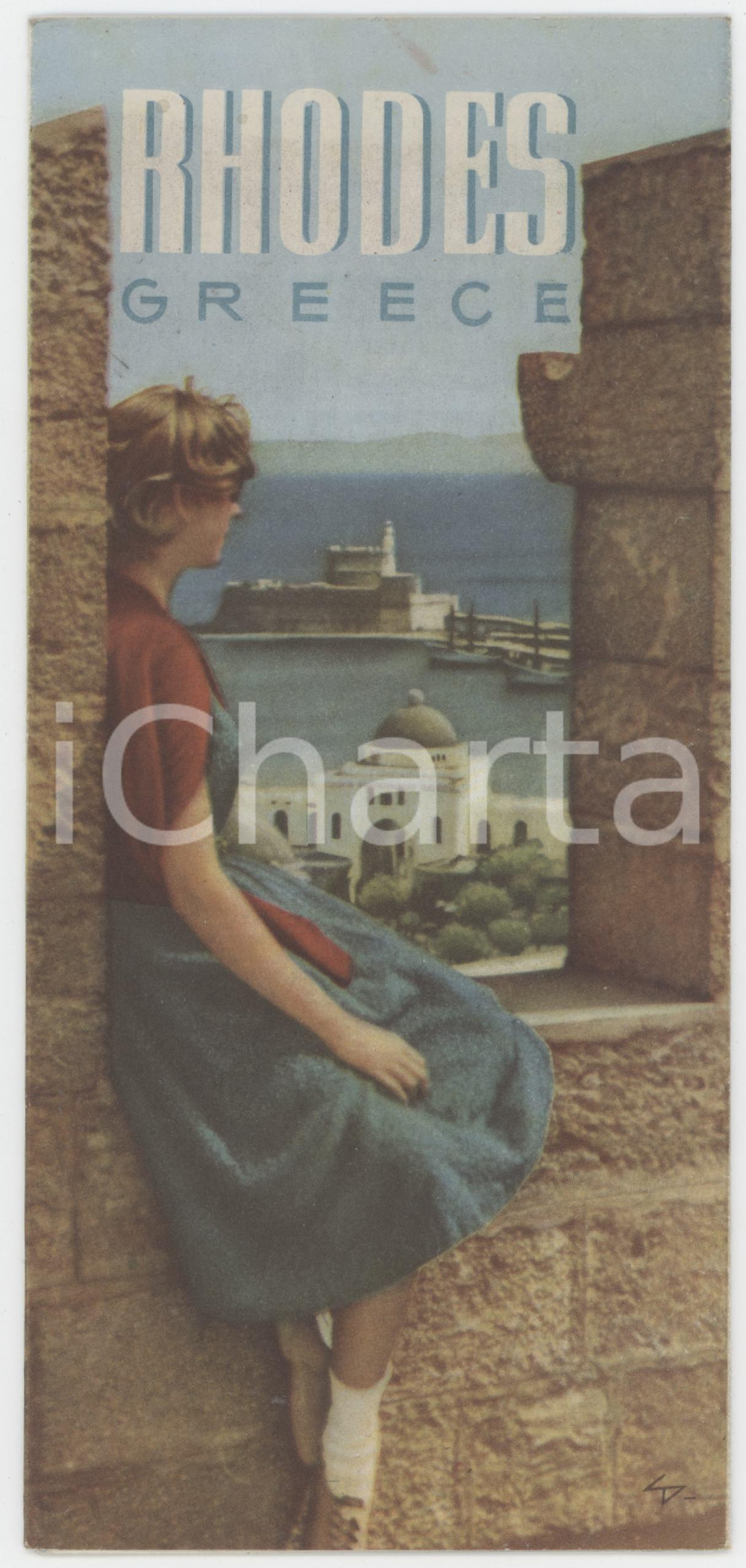 1955 TOURISM - RHODES (GREECE) - ILLUSTRATED vintage brochure map Pubblicazione turistica d'epoca, in lingua inglese.PAGINE: 10 facciate (fronte/retro) FAIR/discreto lievi bruniture Formato: 11x22 cm originale e autentica 1