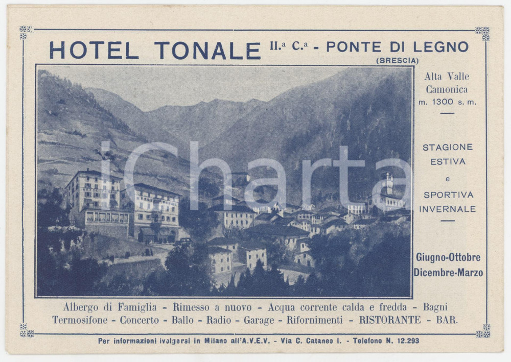 1935 ca TURISMO PONTE DI LEGNO (BS) Hotel TONALE - Pieghevole ILLUSTRATO