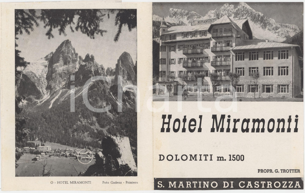 1950 ca TURISMO DOLOMITI - SAN MARTINO DI CASTROZZA Hotel MIRAMONTI Pieghevole