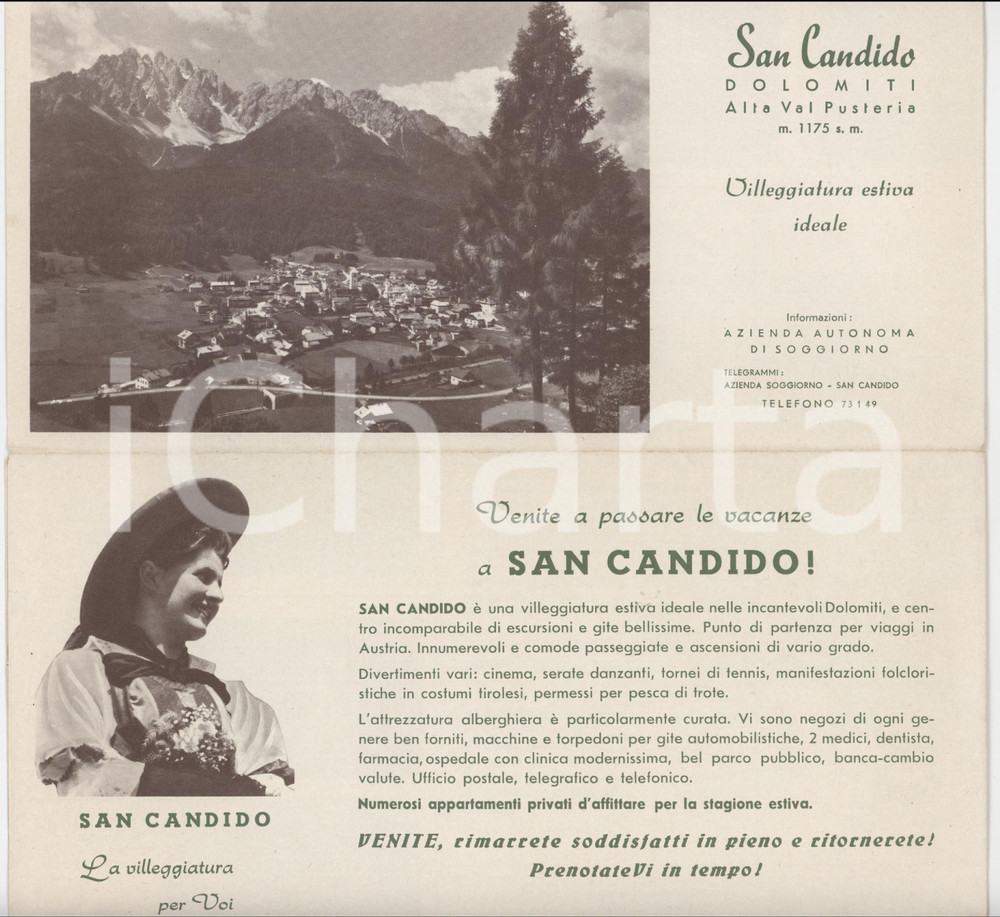 1965 TURISMO DOLOMITI - S. CANDIDO - Pieghevole alberghi escursioni