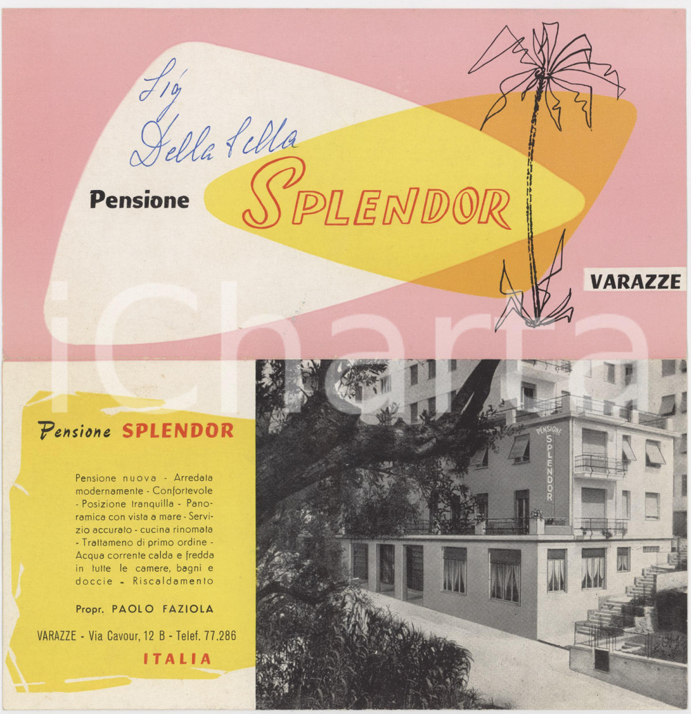 1970 ca TURISMO LIGURIA VARAZZE (SV) Pensione SPLENDOR - Pieghevole illustrato