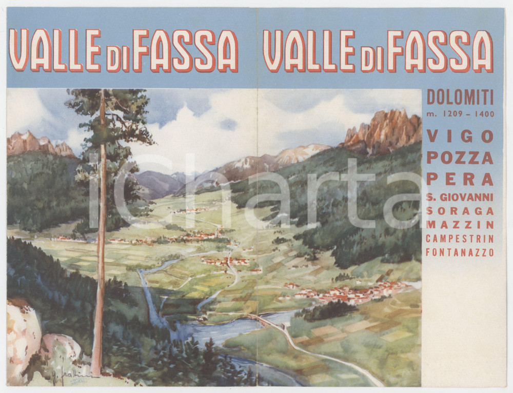 1950 ca TURISMO DOLOMITI - VALLE DI FASSA - Pieghevole illustrato G. FRATTINI
