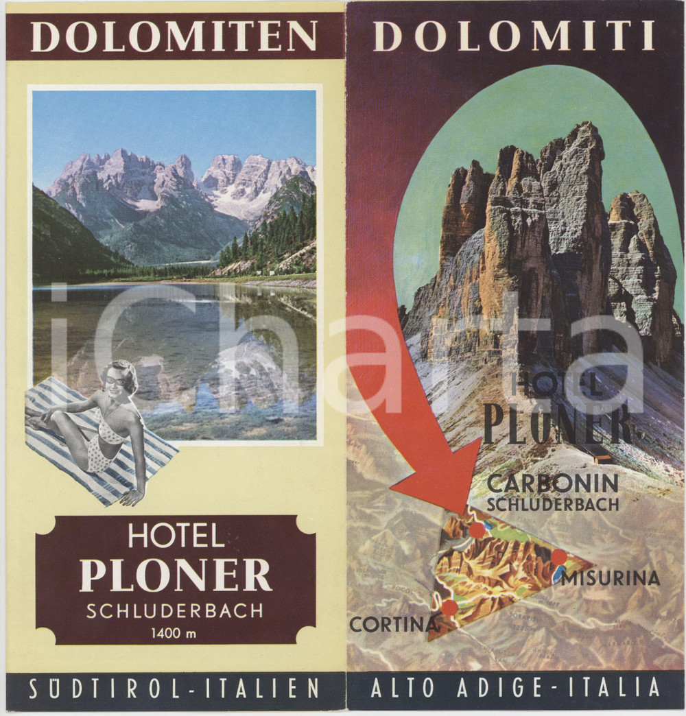 1959 TURISMO DOLOMITI - Hotel PLONER Schluderbach - Pieghevole illustrato