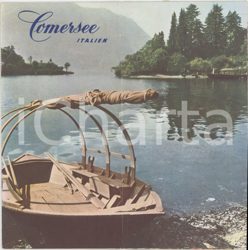 1954 TURISMO - LAGO DI COMO - COMERSEE Pieghevole illustrato DEUTSCH Pieghevole pubblicitario d'epoca, illustrato, con mappa.PAGINE: 24 facciate (fronte / retro) FAIR/discreto tracce d'uso Formato: 10x22 cm originale e autentica 1