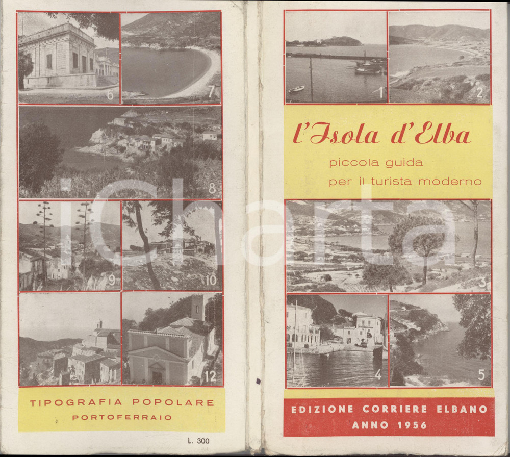 1956 ISOLA D'ELBA Piccola guida per il turista moderno - Corriere Elbano 56 pp. Pubblicazione turistica d'epoca, con copertina in cartoncino.PAGINE: 56EDITORE: Corriere Elbano VERY POOR/gravemente danneggiato distacco quasi completo della copertina; piegature marginali in copertina Formato: 12x22 cm originale e autentica 1
