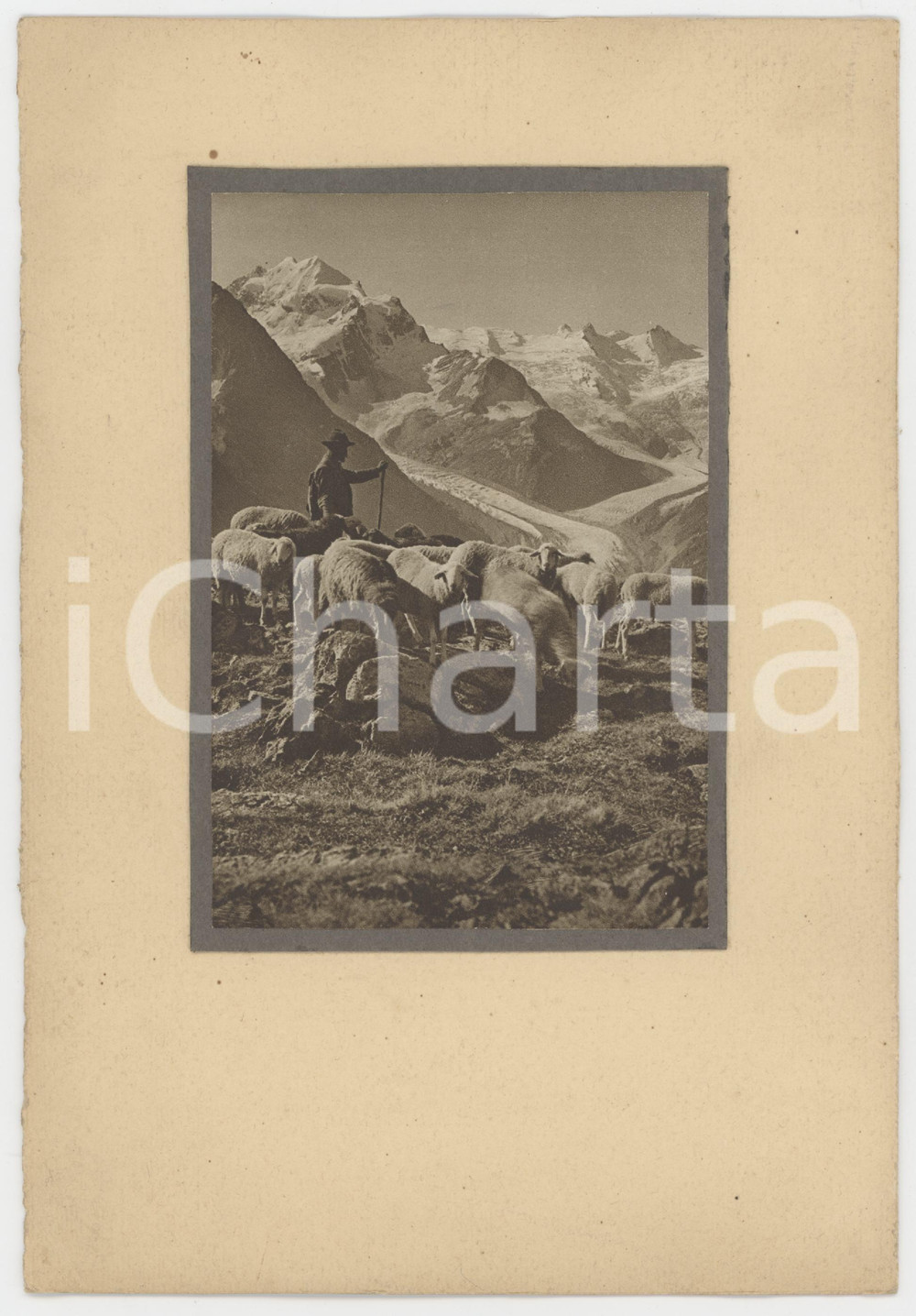 1920 ca ITALIA - ALPI - Pastore al pascolo - Foto seriale COSTUME 16x23 cm Fotografia seriale d'epoca, montata su cartoncino.  GOOD/buono  Formato: 16x23 cm originale e autentica 1