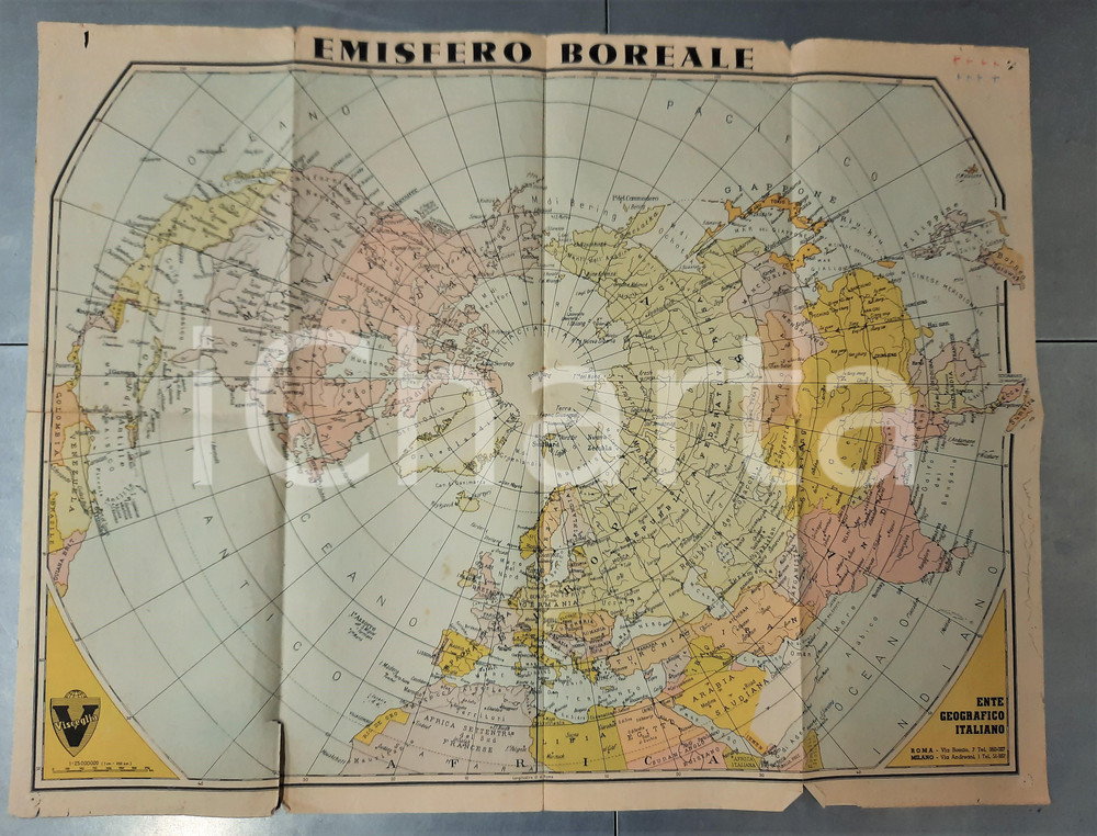 Mappa, planimetria storica 1942 EGI Carta geografica Emisfero Boreale  VISCEGLIA 88x60 cm 1