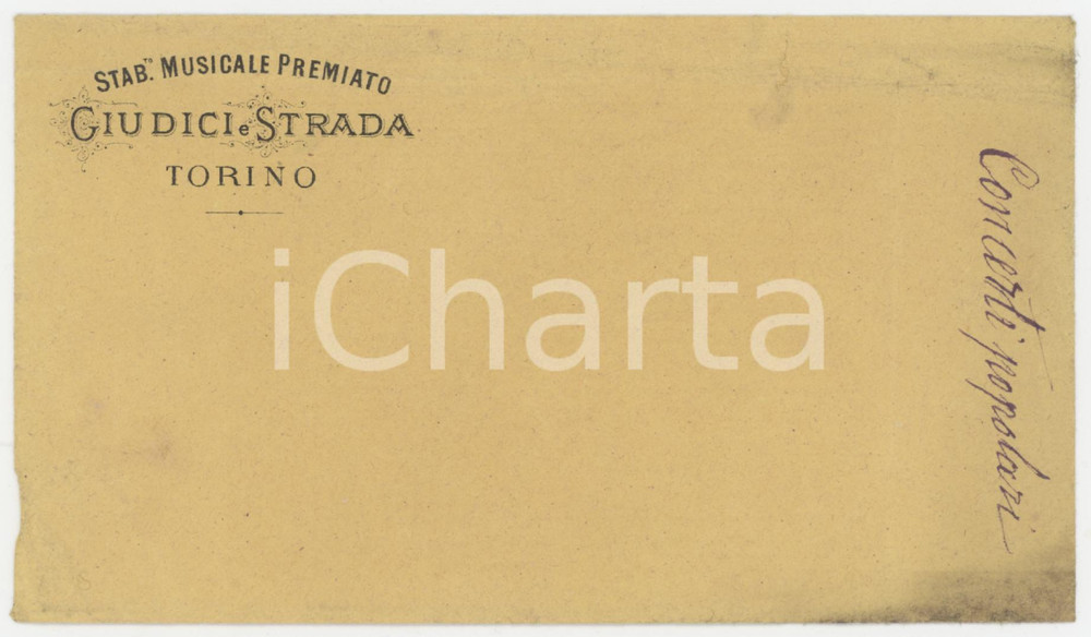 1890 ca TORINO Stabilimento Musicale GIUDICI e STRADA - Busta vuota