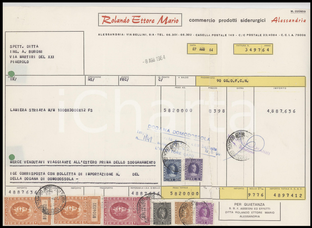 1964 ALESSANDRIA - Ditta ROLANDO ETTORE MARIO Prodotti siderurgici - Bolla (4)