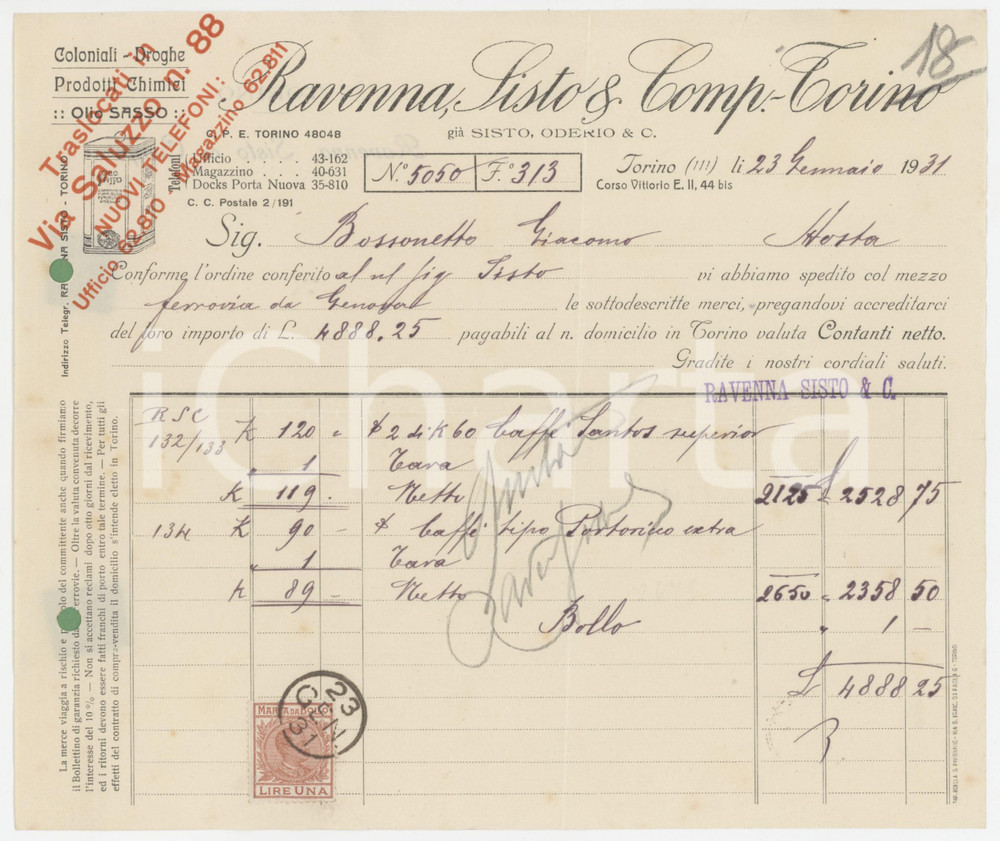 1931 TORINO C.so Vittorio Emanuele II 44 - RAVENNA SISTO & Comp. - Fattura (11)