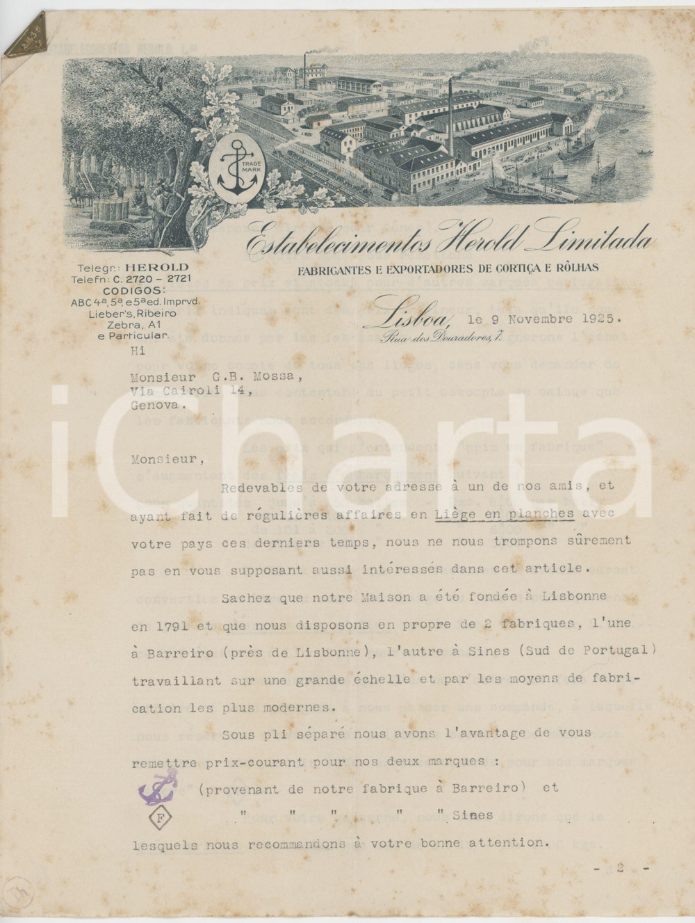 1925 LISBOA (PORTUGAL) Estabelecimentos Herold Limitada - Offerta commerciale