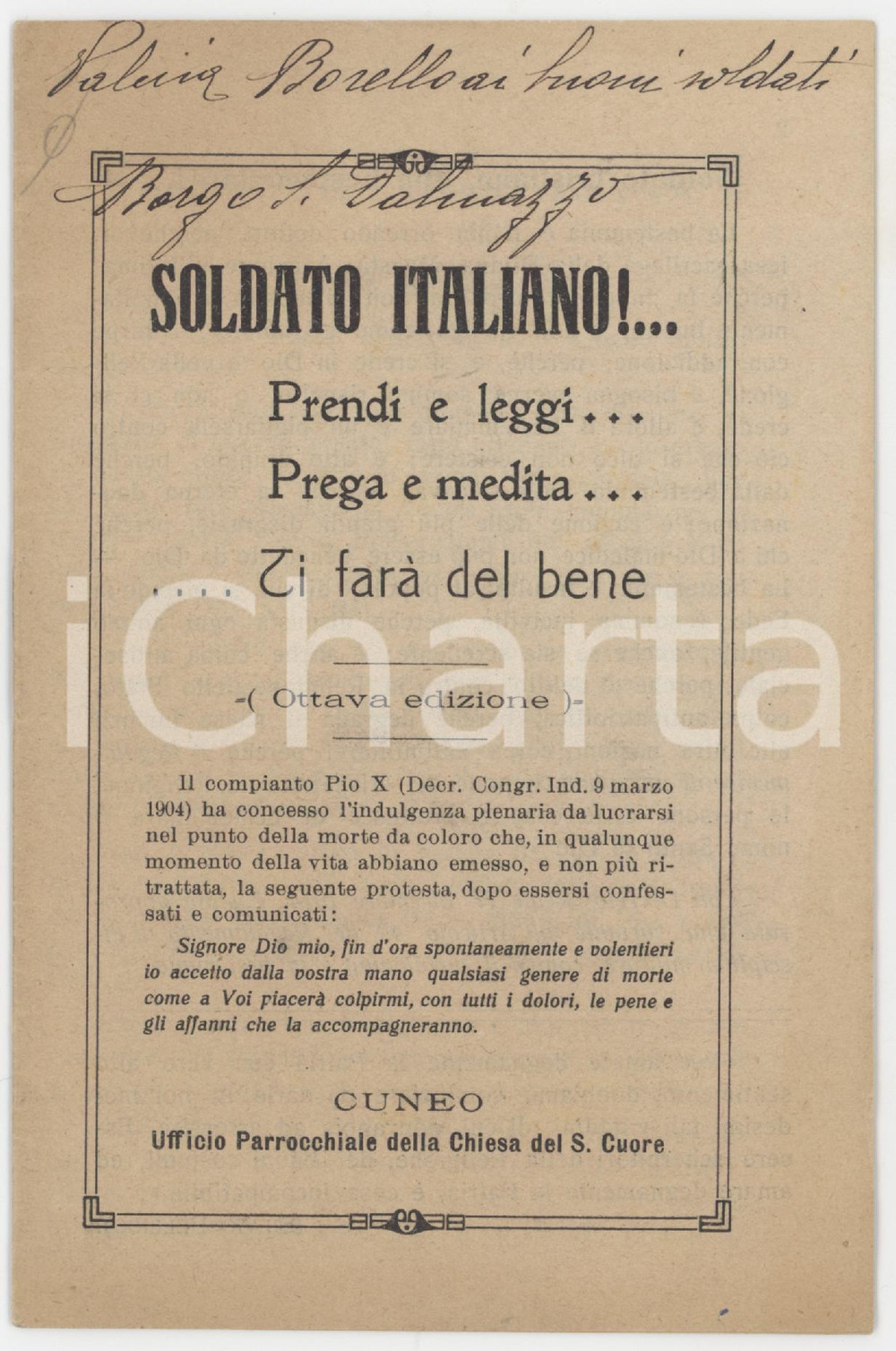 Libro, pubblicazione d epoca 1915 CUNEO Chiesa S. Cuore  Soldato italiano! Prega e medita 16 pp. 1