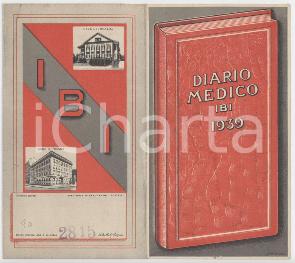 1938 MILANO Diario medico IBI 1939 - Pieghevole pubblicitario