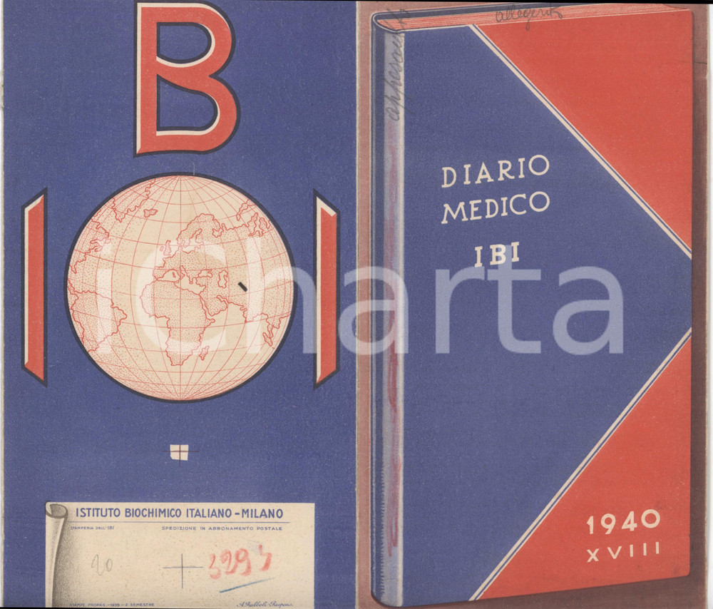 1939 MILANO Diario medico IBI 1940 - Pieghevole pubblicitario
