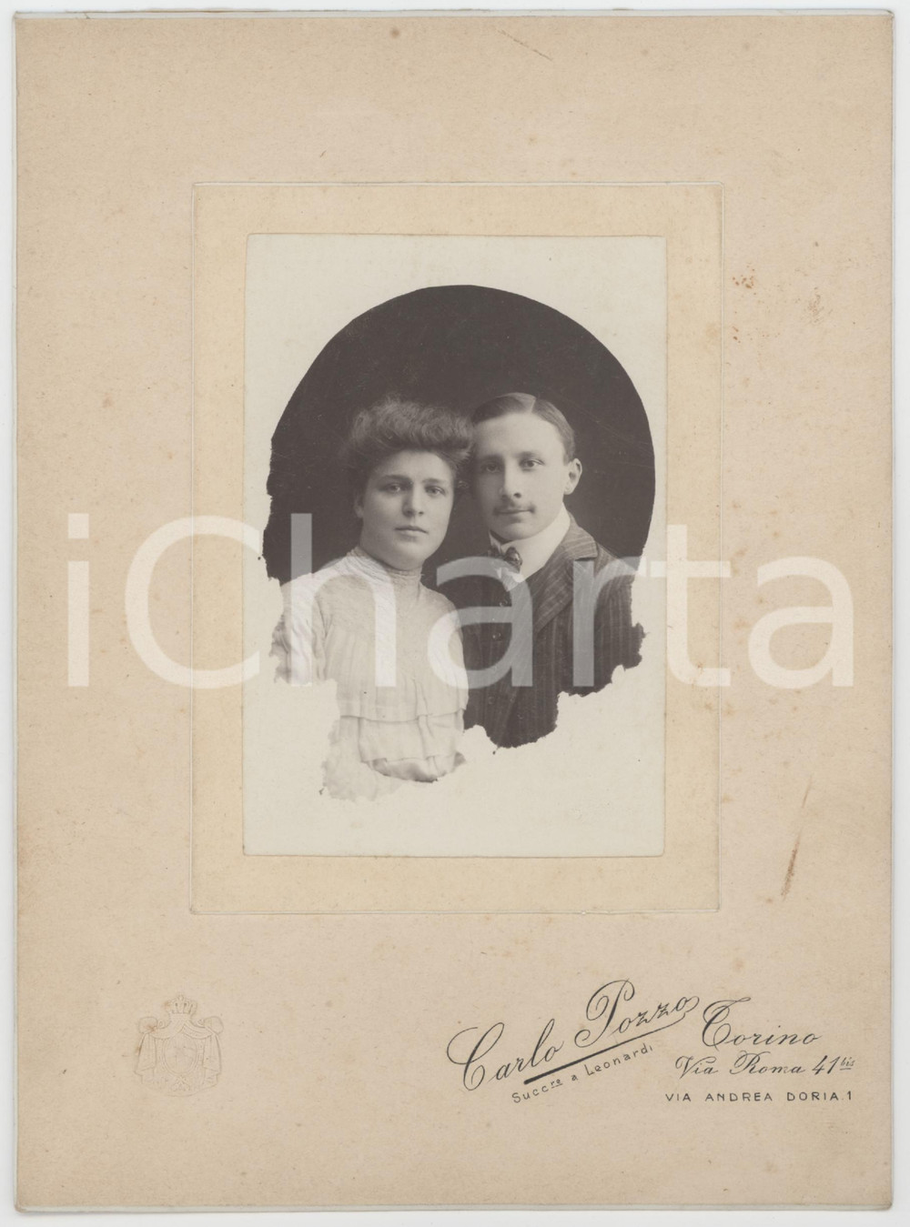 1910 ca TORINO Ritratto di due sposi - Fotografia CARLO POZZO 15x20 cm