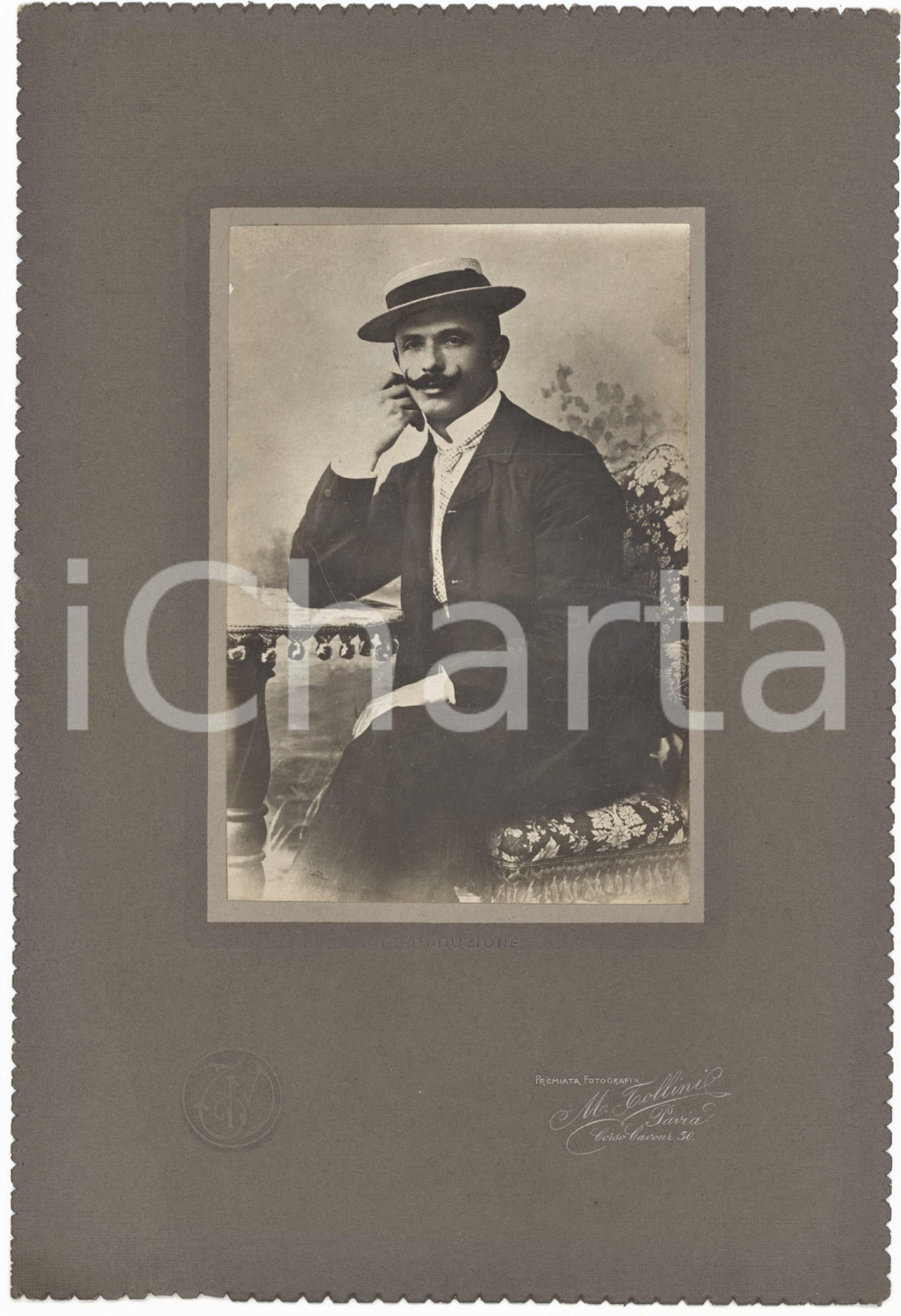 1910 ca PAVIA Ritratto di Emilio LANFRANCHI seduto - Foto TOLLINI 11x20 cm